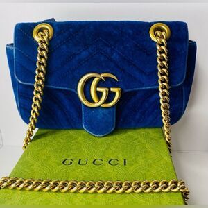 GUCCI GG MARMONT VELVET in Cobalt Blue Shoulder Bag Small. Authentic.